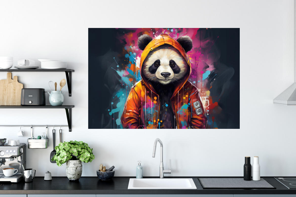 WANDTATTOO Panda - Jacke - Graffiti - Orange 120x80 cm - Orange, Kunststoff (120/80/0.1cm) - MuchoWow