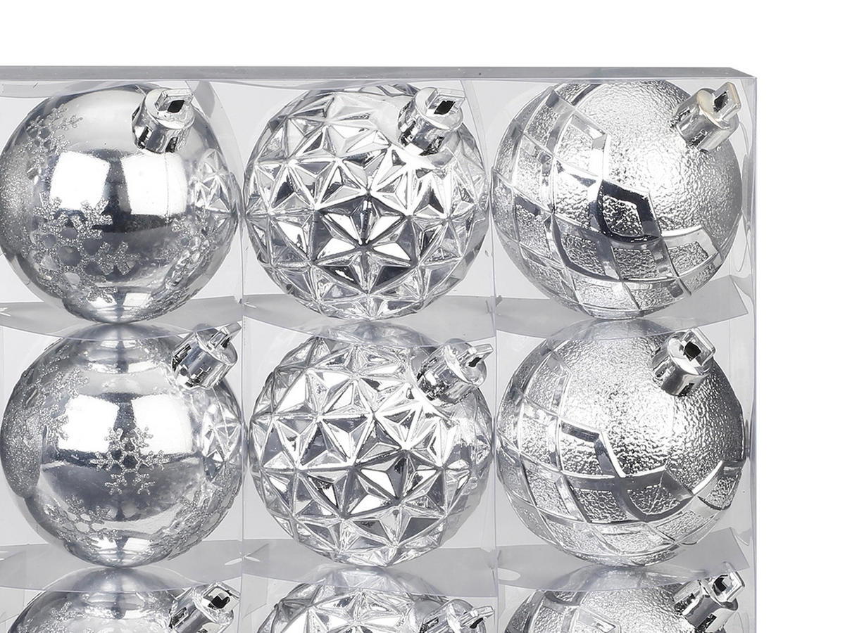 LAALU CHRISTBAUMKUGEL-SET 12 Ornamenten: runde Silbermischung 6 cm - Silberfarben, Kunststoff (0.01/1/0.01cm) - LAALU