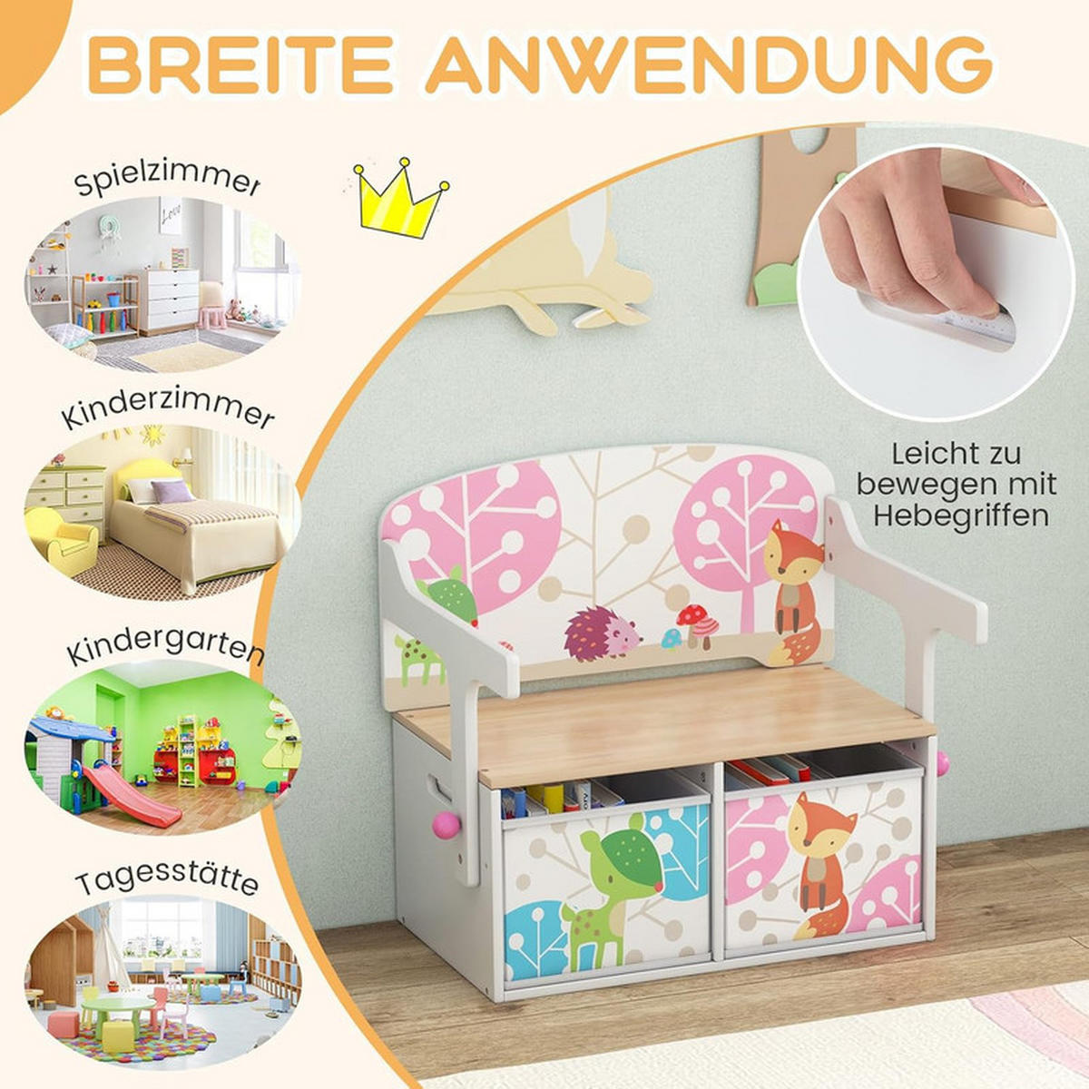 KINDERSITZBANK 3-in-1 Tisch-Sitzbank-Set Weiß - Weiß, Holzwerkstoff (60/57/42cm) - COSTWAY