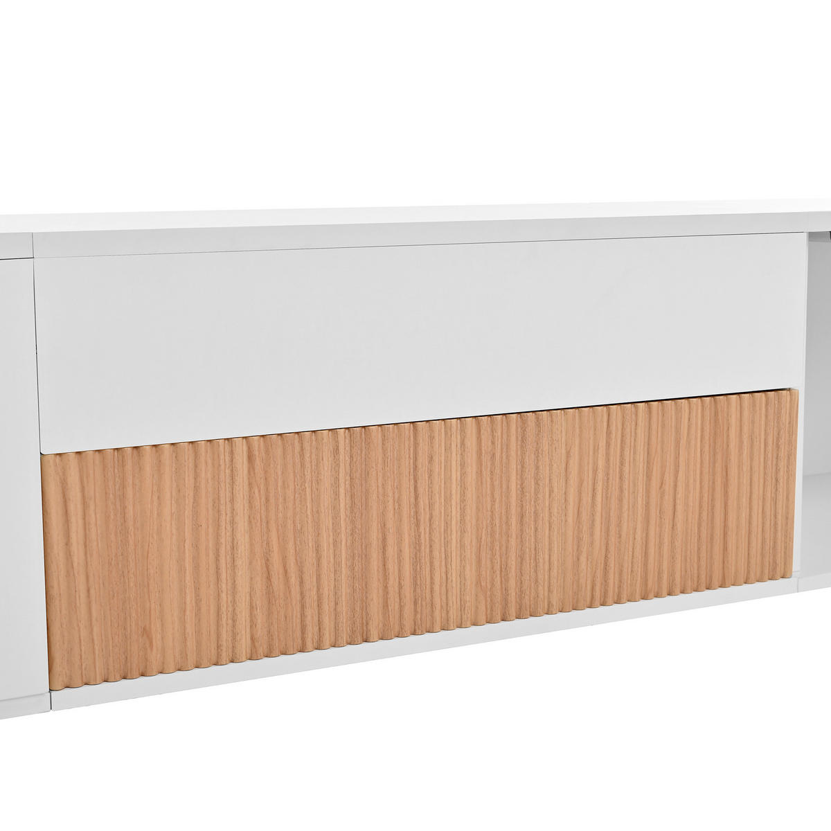 TV-RACK 180x34x30cm Moderner Weiß-Holzoptik mit Ausziehbarer Beamer-Ablage - Weiß, Holz (47.8/24.69/72.29cm) - Raelunyi