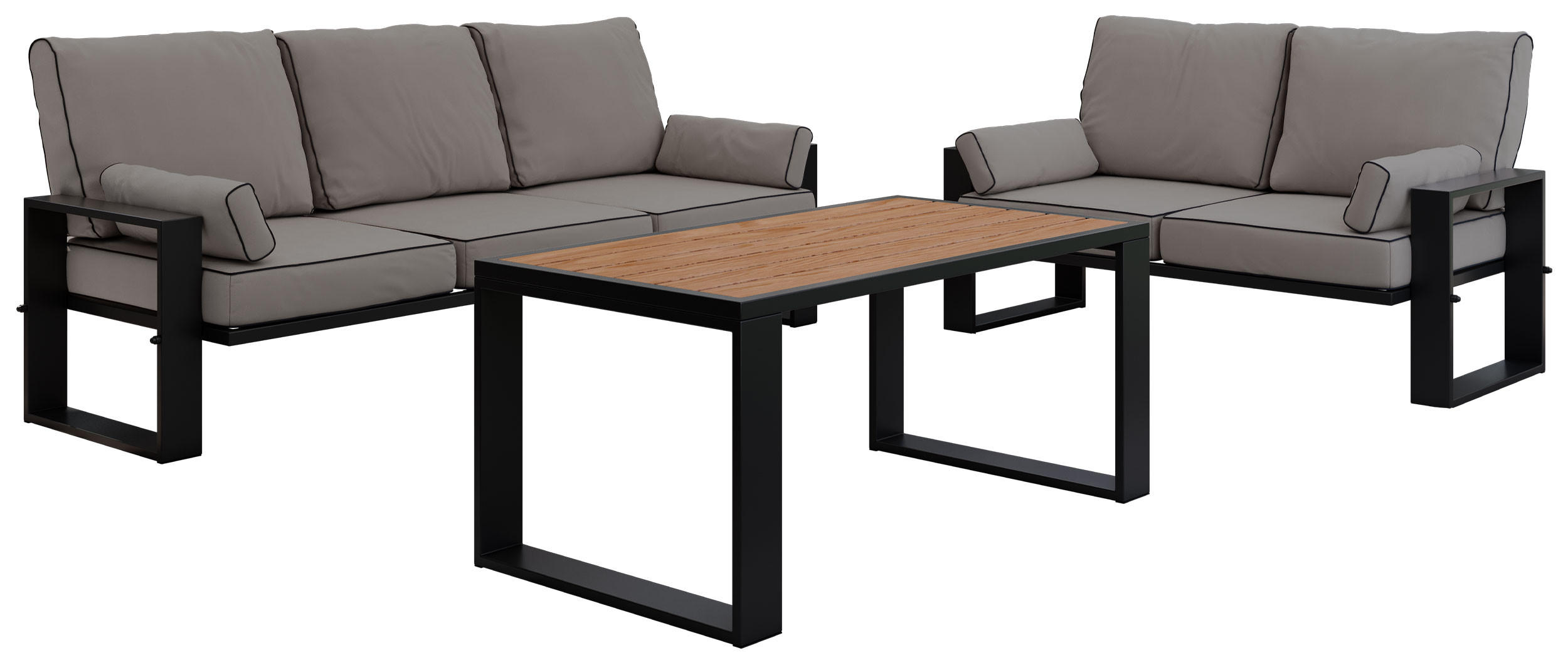 GARTENMÖBEL-SET ELBA: 1x Tisch, 2x Sofa - Grau - Grau, Textil - MKS