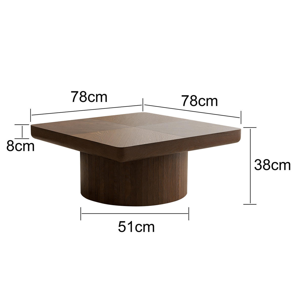 COUCHTISCH aus Massivholz 78x78x38 cm und MDF in Nussbaum mit Parkettmuster - Walnussfarben, Holz (78/78/38cm) - IVMEU
