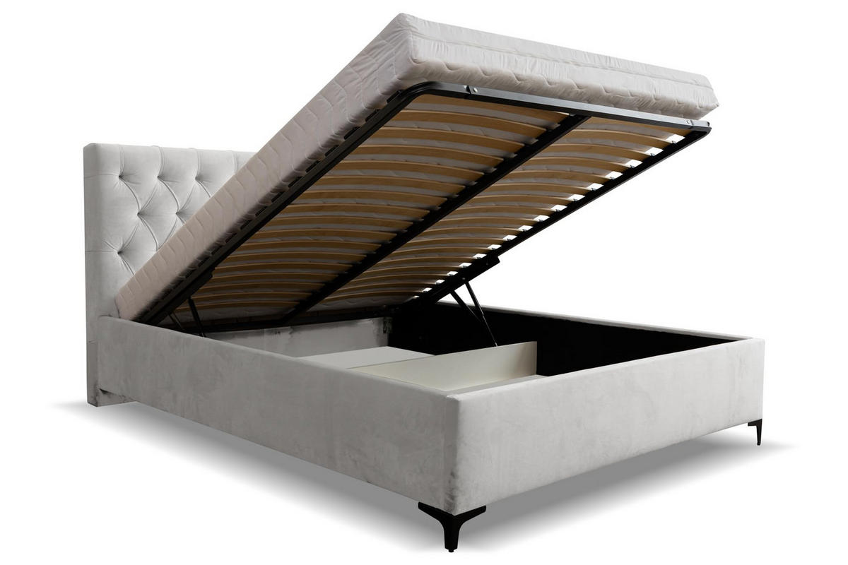 POLSTERBETT CHESTERFIELD mit Bettkasten Velour Stoff 180 x 200 cm - Beige, Holzwerkstoff (180/200cm) - VENASI MÖBEL