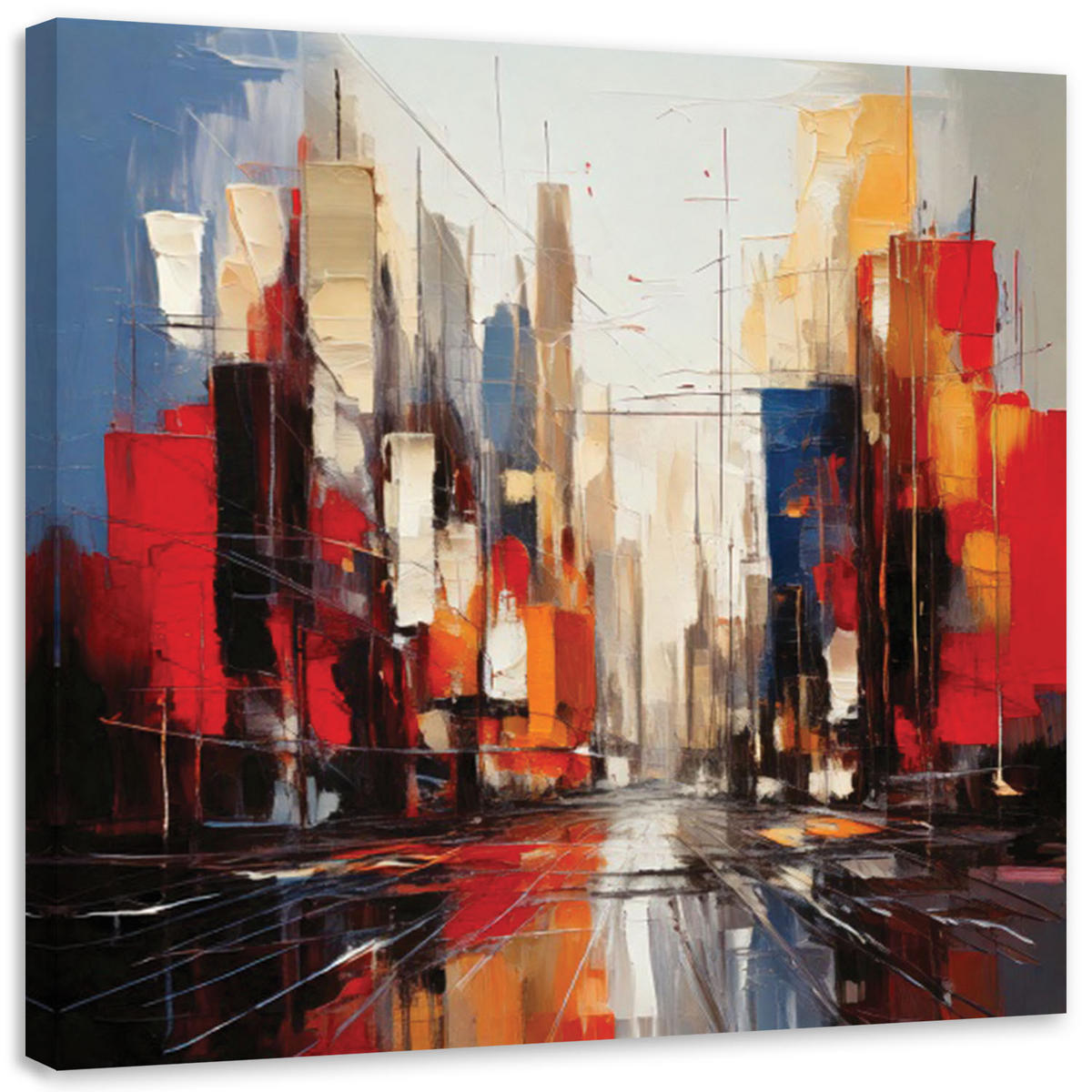 LEINWANDBILD Stadt Abstraktion Rot 30x30cm - Multicolor, Textil (30/30cm) - Feeby