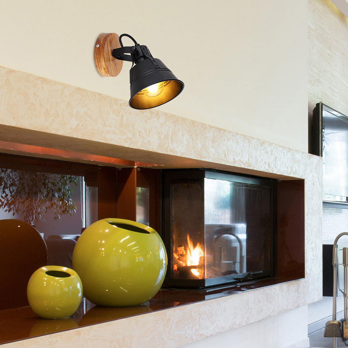 LED WANDLEUCHTE GÜNTHER Schwarz schwenkbar - Schwarz, Holz (14/18/17cm) - Globo Lighting