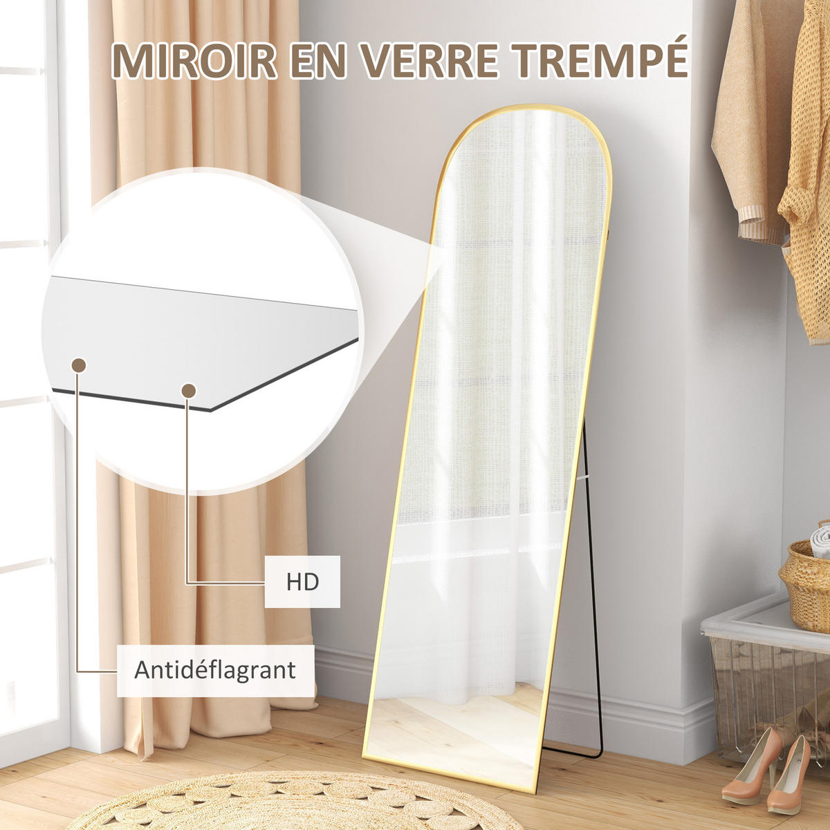 STANDSPIEGEL DE-17928 ovale Form mit goldenem Rahmen Gold - Goldfarben, Metall (50/161.5/1.5cm) - ComfortXL