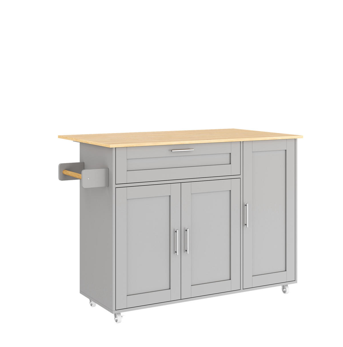 KÜCHENINSEL 132,5/90/44(70) cm Grau aus MDF mit klappbarer Arbeitsplatte - Grau, Holzwerkstoff (44/90/132.5cm) - OKMYHOME