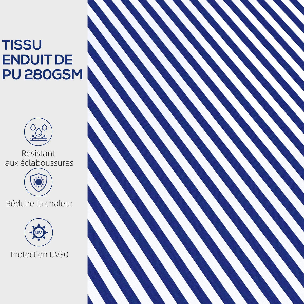 MARKISE DE-13967 manuell, Neigung 45-85°, 295/247 cm Blau-Weiß - Blau, Textil (247/1/295cm) - ComfortXL