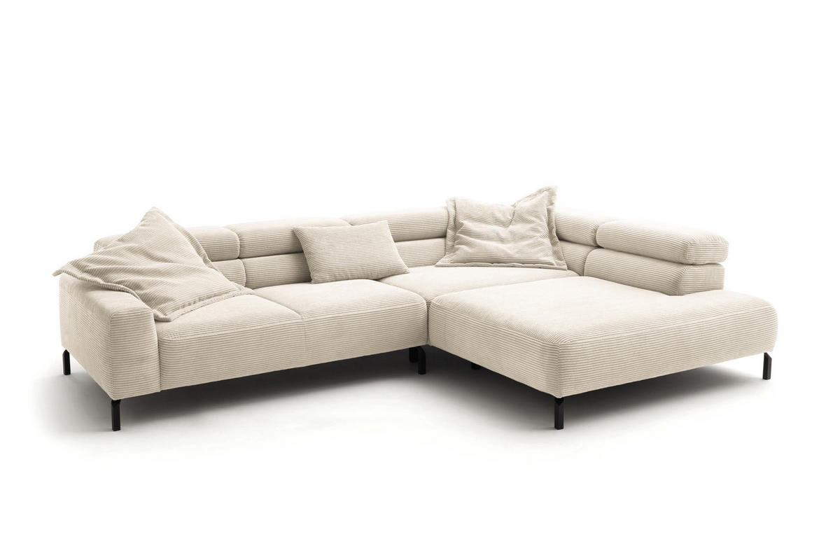 ECKSOFA MIT MOTORISCHEM SITZVORZUG DELIA Cremeweiß Cord - Creme/Schwarz, Textil/Metall (312/219cm) - KAWOLA
