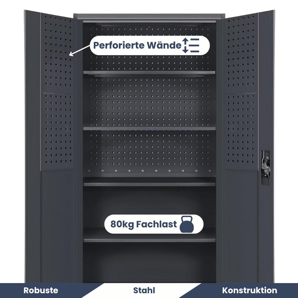WERKZEUGSCHRANK mit Lochwand BRUNO Werkzeugwand 185x92x50cm Anthrazit - Anthrazit, Metall (92/185/50cm) - Jan Nowak