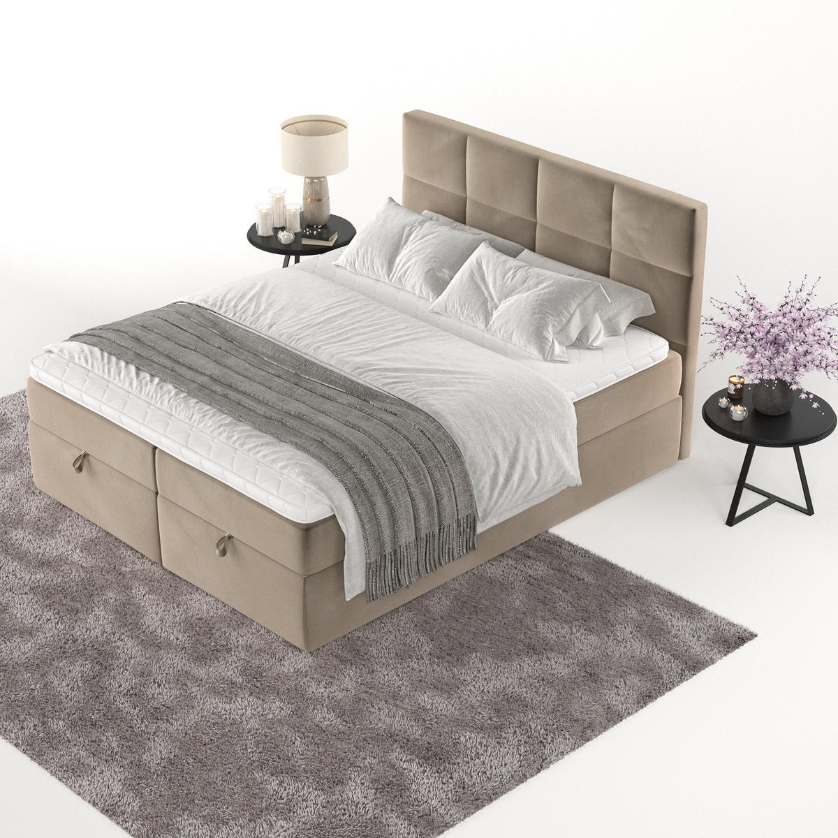 BOXBETT Velto 160/200 cm Taupe im Paros Stoff - Taupe/Schwarz, Holz/Holzwerkstoff (160/200cm) - AltaBeds