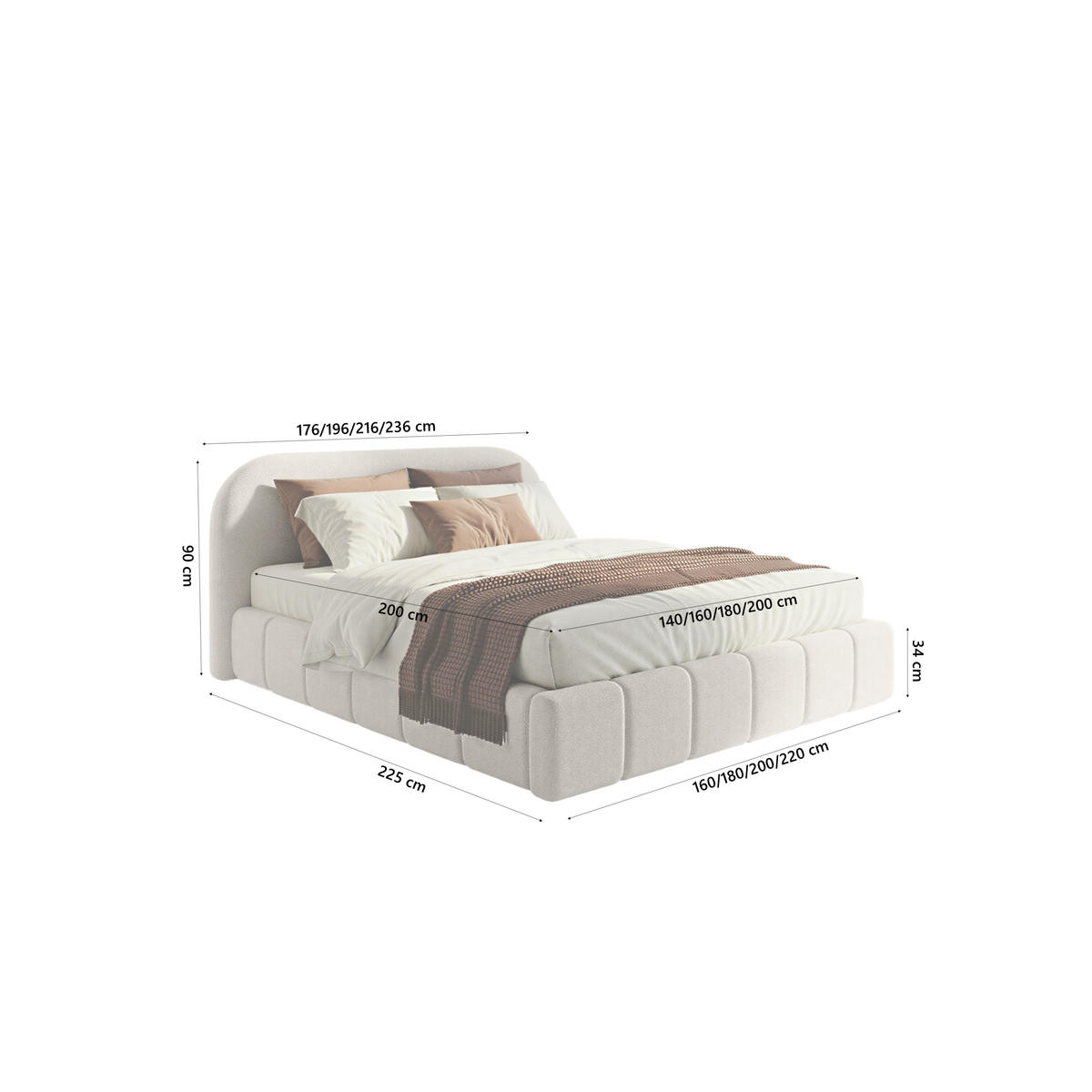 POLSTERBETT Yazoo 160x200 cm, Ecru - Ecru, Textil (160/200cm) - Fedve
