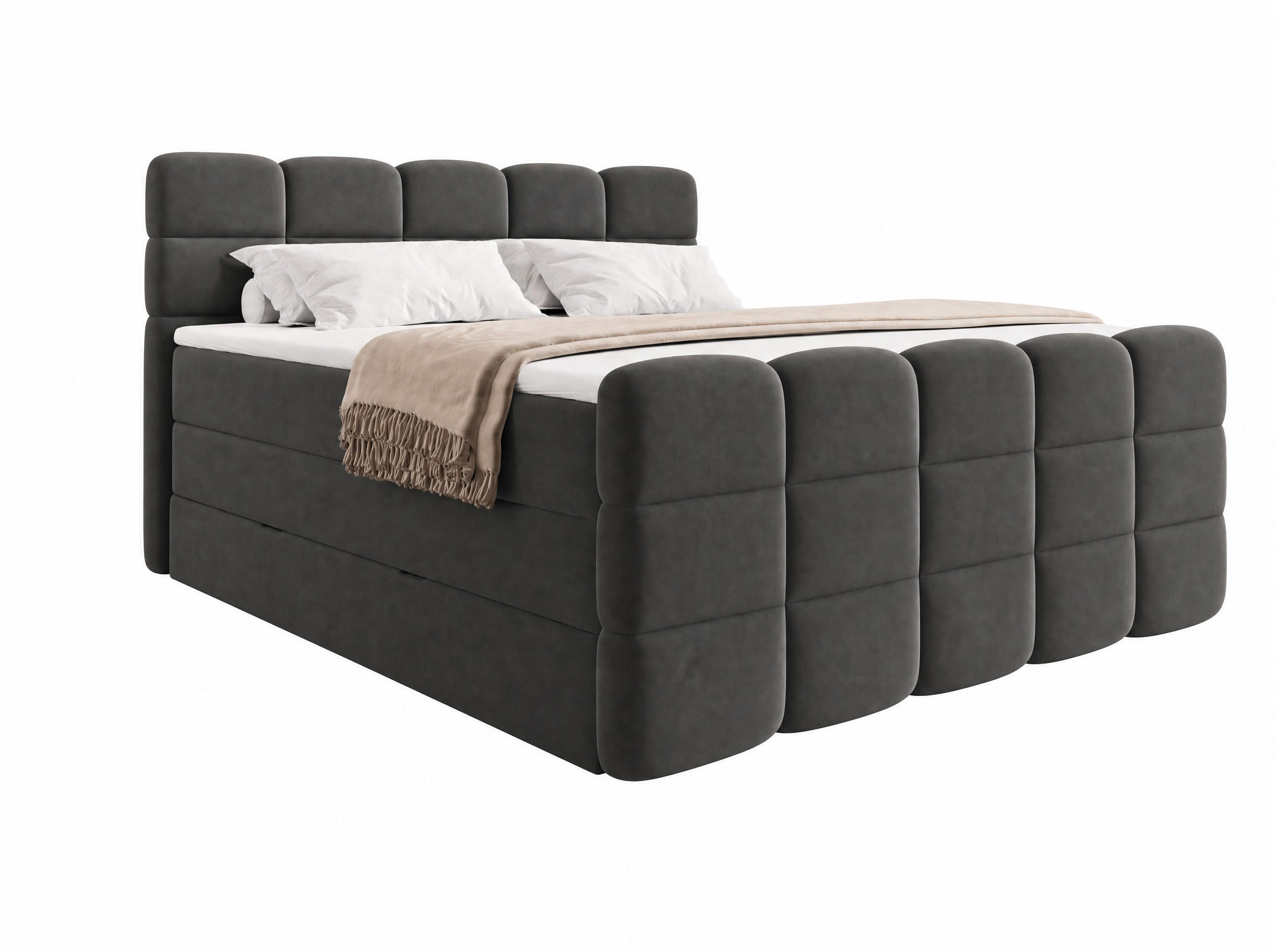 BOXSPRINGBETT Carenzo 2 Anthrazit 200/200 cm H2/H3 mit premium Topper - Anthrazit, Textil (200/200cm) - wonello