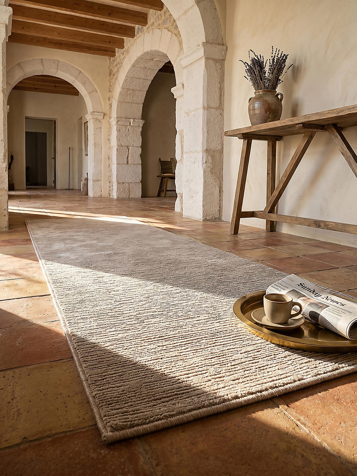 TEPPICHLÄUFER Streifen KASOS Polyester Beige 80 x 150 cm - Beige, Textil (80/150cm) - KADIMA DESIGN