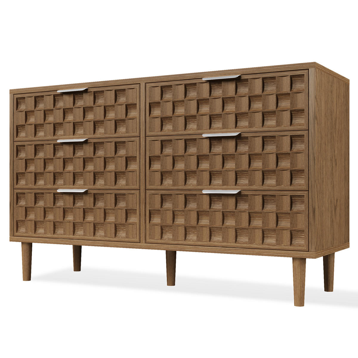 SIDEBOARD Eiche-Optik mit 6 Schubladen & Schokoladenwaffel-Design - Eichefarben, Holzwerkstoff (120/77/37cm) - Urban Meuble