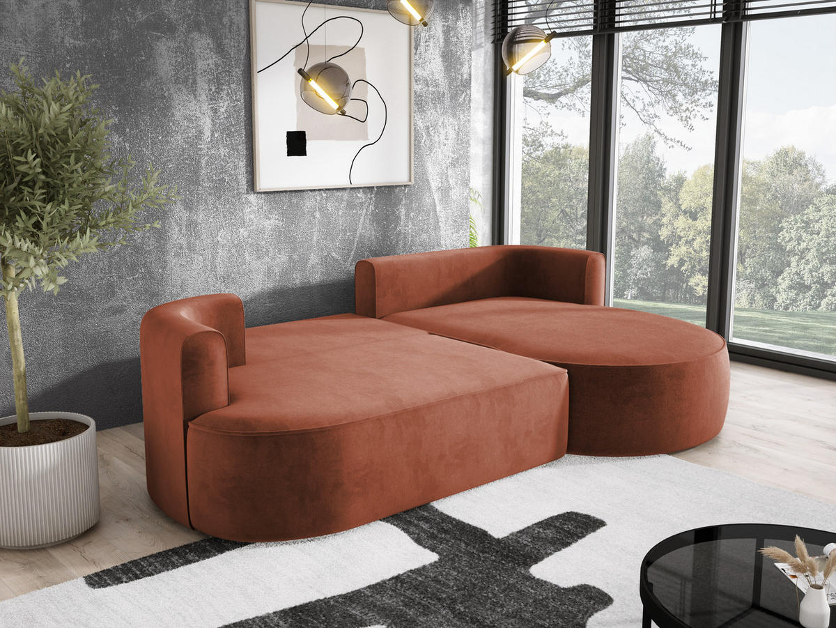 ECKSOFA FIORE L-förm Moderne Ausziehbare Schlaf-Funktion, automatischer Auffaltung, lose Rückenkissen freistehend RECHTS 284x183x82cm Bronze - Bronzefarben, Holz/Textil (284/183cm) - DomoHome