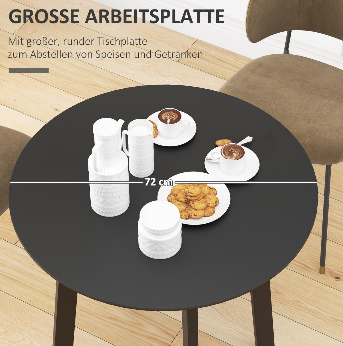 ESSTISCH aus MDF 72x72x75 cm Schwarz, rund mit Hochglanzoberfläche und Metallbeinen - Schwarz, Holzwerkstoff (72/72/75cm) - Modfu