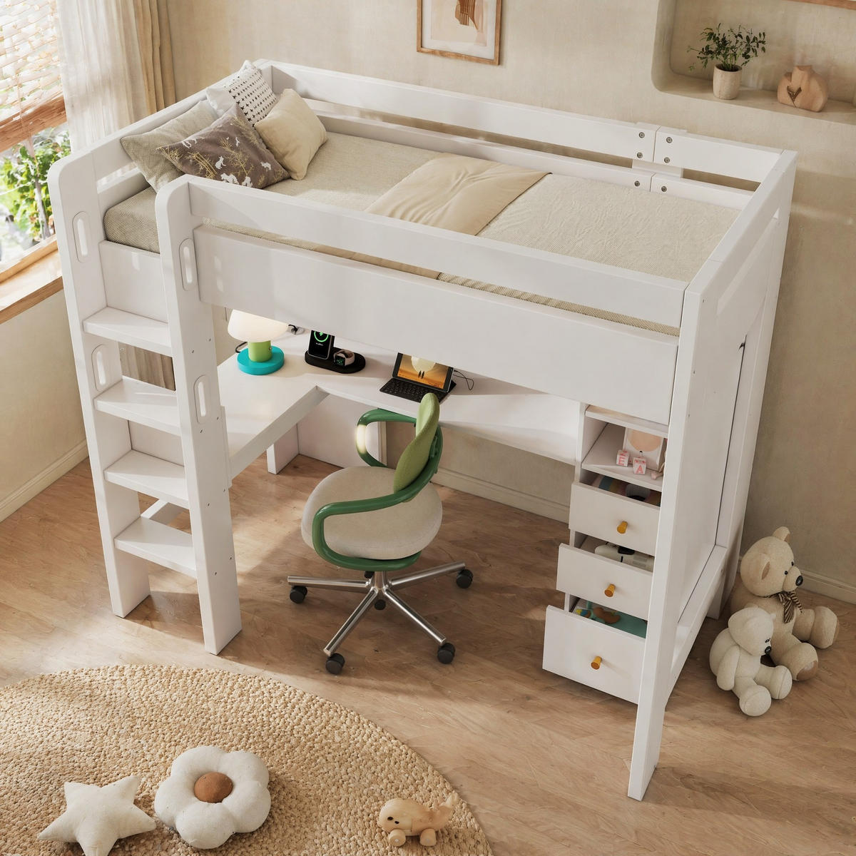 HOCHBETT 90/200 cm Weiß aus Holz mit Schreibtisch - Weiß, Holzwerkstoff (90/200cm) - OKMYHOME
