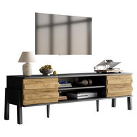 LOWBOARD in Schwarz TV-Schrank mit 2 Schränken und offenem Stauraum,geeignet für Fernseher bis 70 Zoll, B175/T39.5/H53cm - Schwarz/Naturfarben, Holzwerkstoff/Metall (175/53/39.5cm) - STILVORA