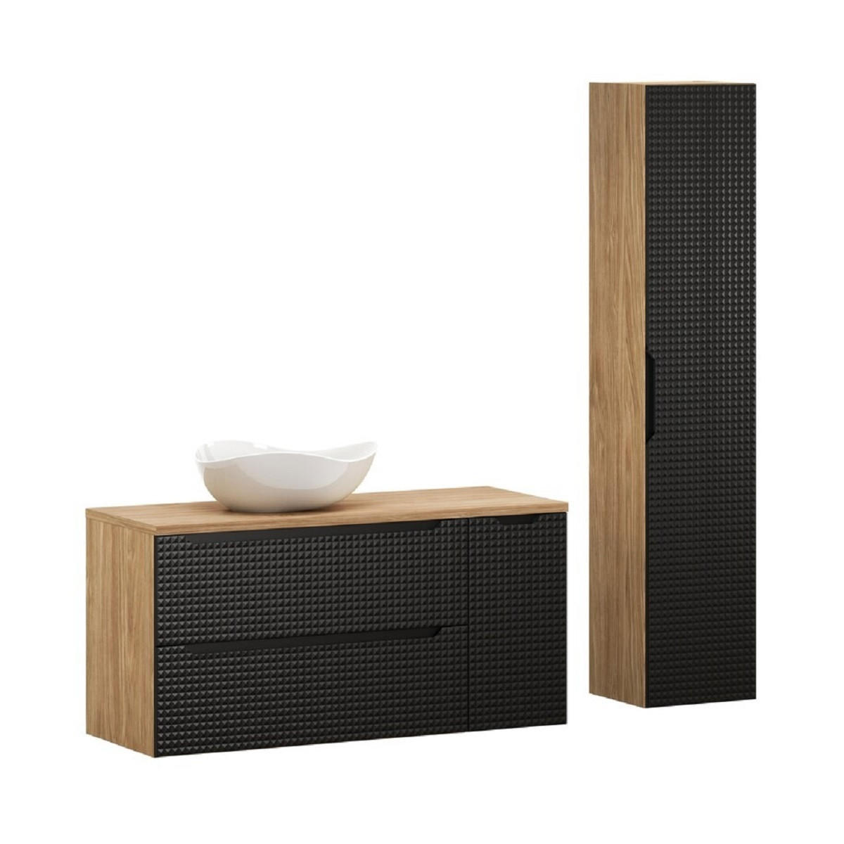 BADMÖBEL-SET 5 Teile - Luxor Black L BM109 in Schwarz/Geölte Eiche - Eichefarben/Schwarz, Holz (120/170/46cm)