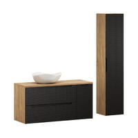 BADMÖBEL-SET 5 Teile - Luxor Black L BM109 in Schwarz/Geölte Eiche - Eichefarben/Schwarz, Holz (120/170/46cm)