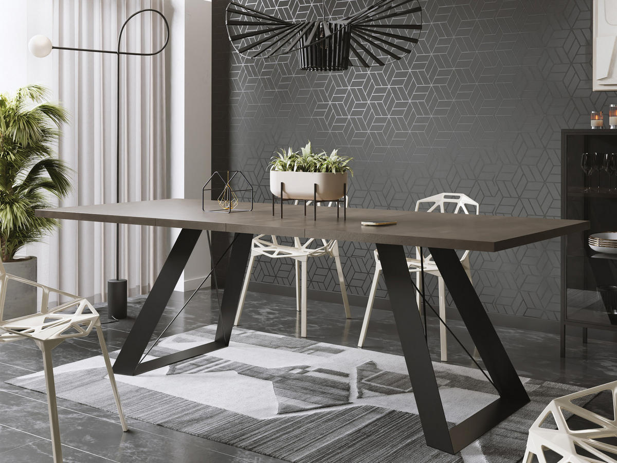 ESSTISCH Colter rechteckig ausziehbar, Dunkelgrauer Chicago Beton 140-240/80/76 cm - Dunkelgrau/Schwarz, Holzwerkstoff/Metall (140/80/76cm) - WFL GROUP
