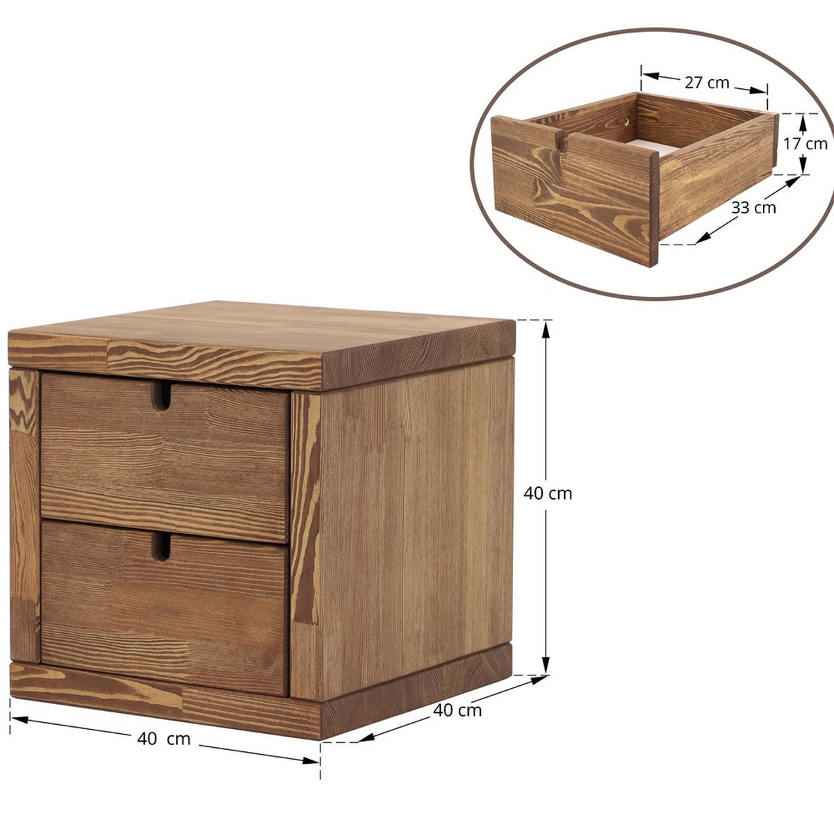 NACHTTISCH aus Massivholz MARIKA 1 - Dunkelbraun, Holz (40/40/40cm) - Seart