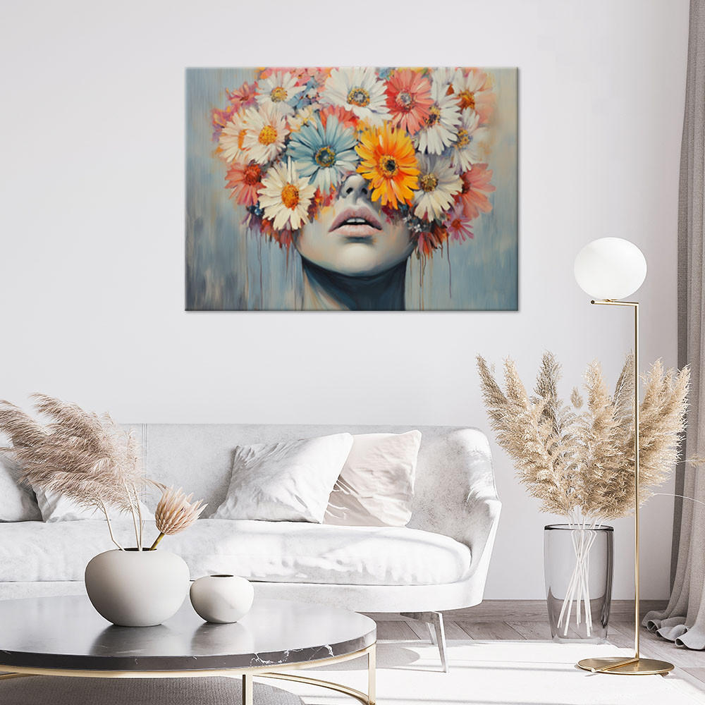 LEINWANDBILD Frau mit Blumen auf dem Kopf 60x40cm - Multicolor, Textil (60/40cm) - Feeby