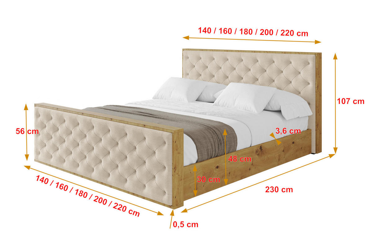 POLSTERBETT mit Bettkasten, Fußteil und Lattenrost, Boxbett ohne Matratze - ENZO3-Z 180x200 Beige - Creme, Holzwerkstoff/Textil (180/200cm) - ALTDECOR