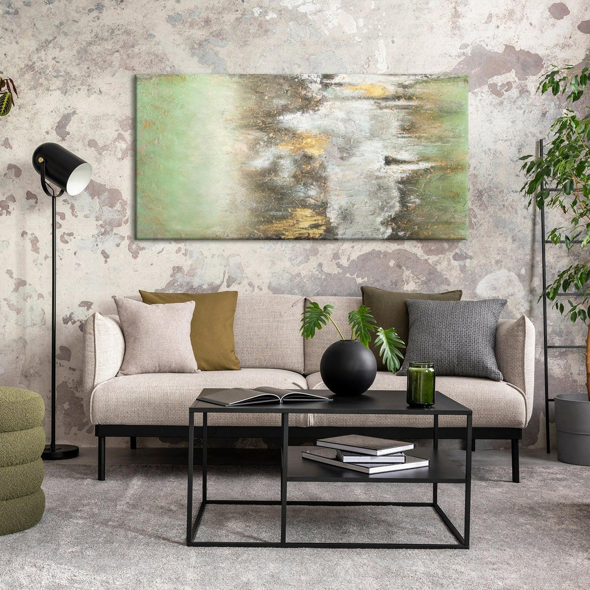 GEMÄLDE Ruhe vorm Sturm auf Keilrahmen 160x80 cm - Grün, Holz (160/80cm) - YS-art gallery
