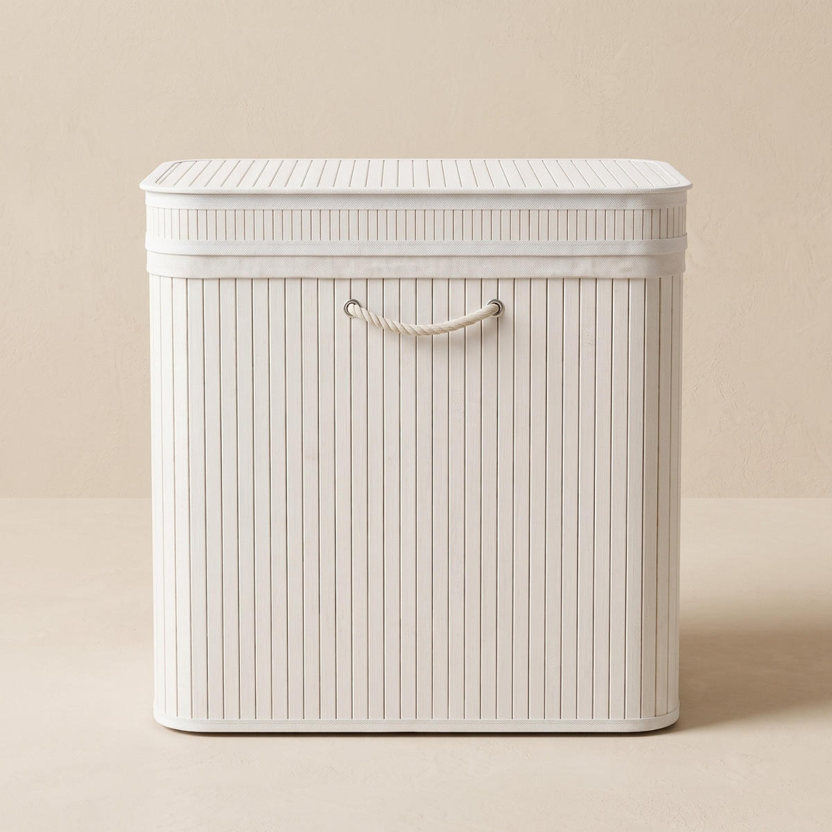 WÄSCHEKORB aus Bambus 63/43/60 cm - Weiß, Naturmaterialien (43/60/63cm) - NUXIO