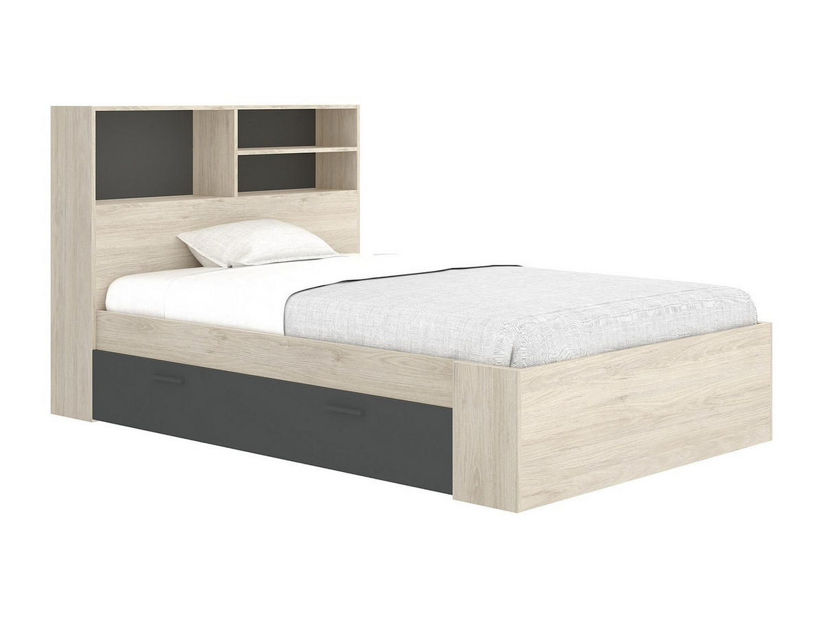BETTRAHMEN - 1 Person - holz - anthrazitgrau, naturfarben hell Vardiel - Anthrazit/Naturfarben, Holz (120/190cm) - Vente-Unique