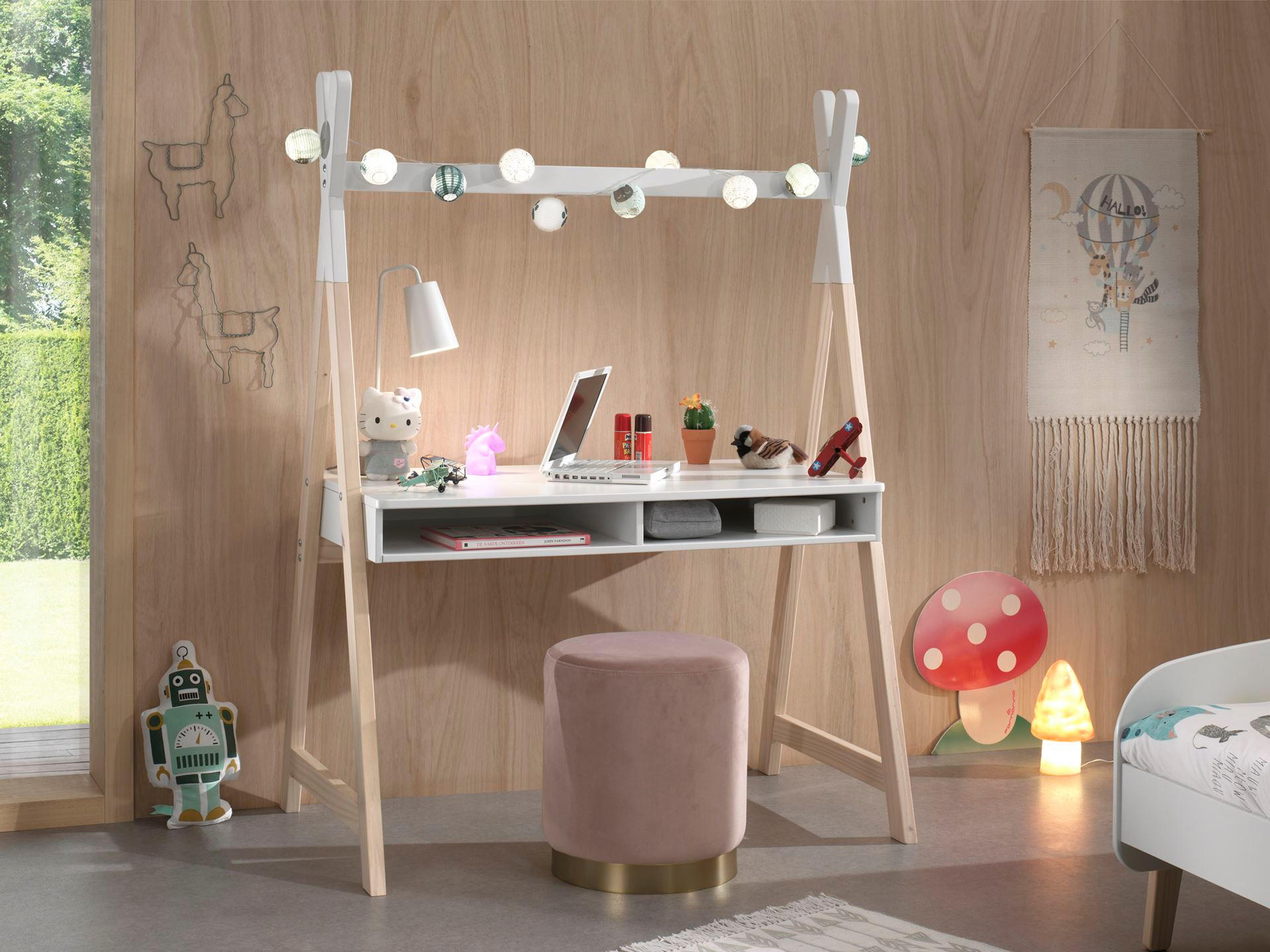 KINDERSCHREIBTISCH Karilynn 116x75x160 MDF+Massivholz Weiß - Weiß, Holzwerkstoff (75/160/116cm) - 58aufmkessel