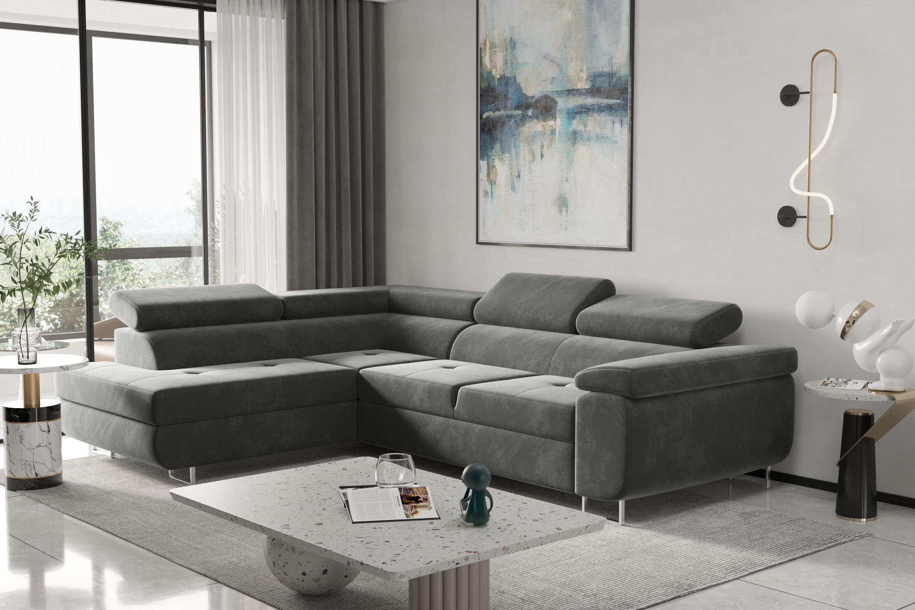 ECKSOFA mit Schlaffunktion und Bettkasten ATOM Grau Links - Grau, Holz/Textil (202/275cm) - Kaiser Möbel