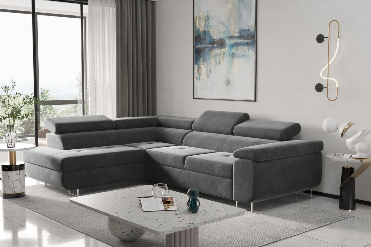 ECKSOFA mit Schlaffunktion und Bettkasten ATOM Grau Links - Grau, Holz/Textil (202/275cm) - Kaiser Möbel