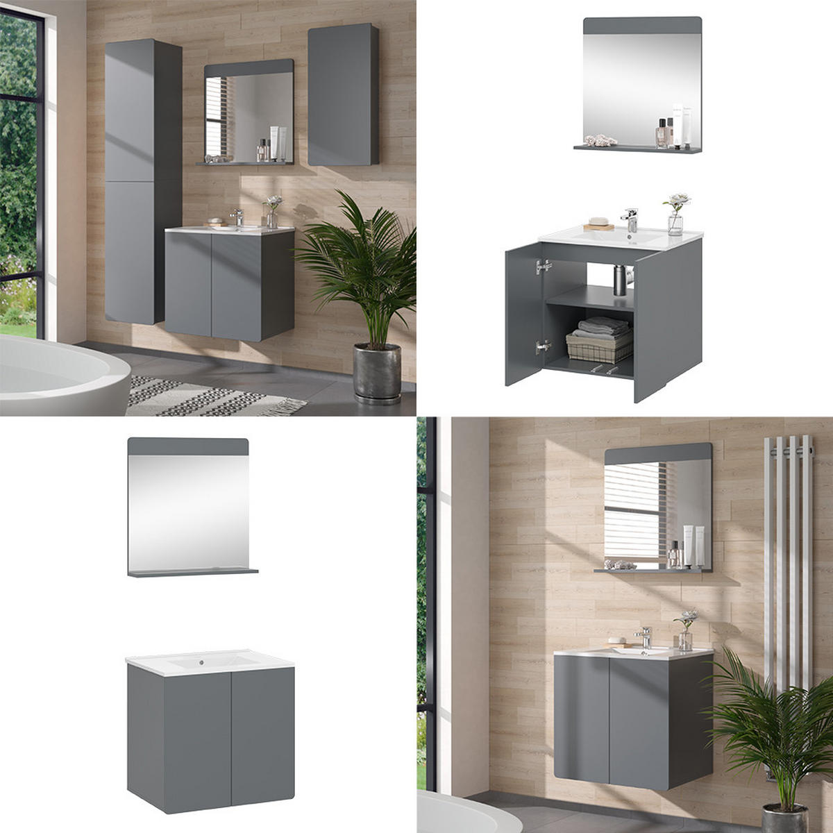 WASCHTISCHKOMBI Izan, Grau, 2 Teile - Grau, Holzwerkstoff (61.8/57.8/44.8cm) - Vicco