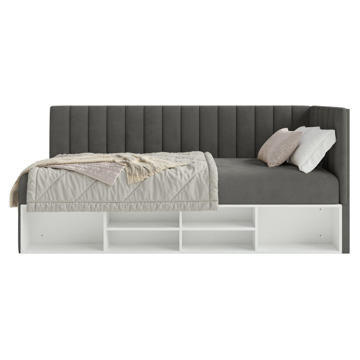 JUGENDBETT Ventrio Dunkelgrau Easy-Clean-Samtbezug 90x200 cm - Dunkelgrau, Holz/Textil (90/200cm) - Selsey