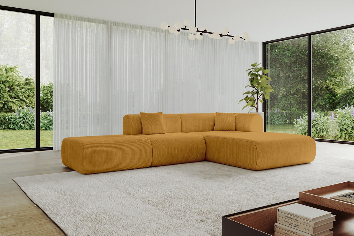 ECKSOFA Ottomane Rechts OVLY-L 289x176x71 Senfgelb Cord - Currygelb/Dunkelgelb, Holzwerkstoff/Kunststoff (289/176cm) - ALTDECOR