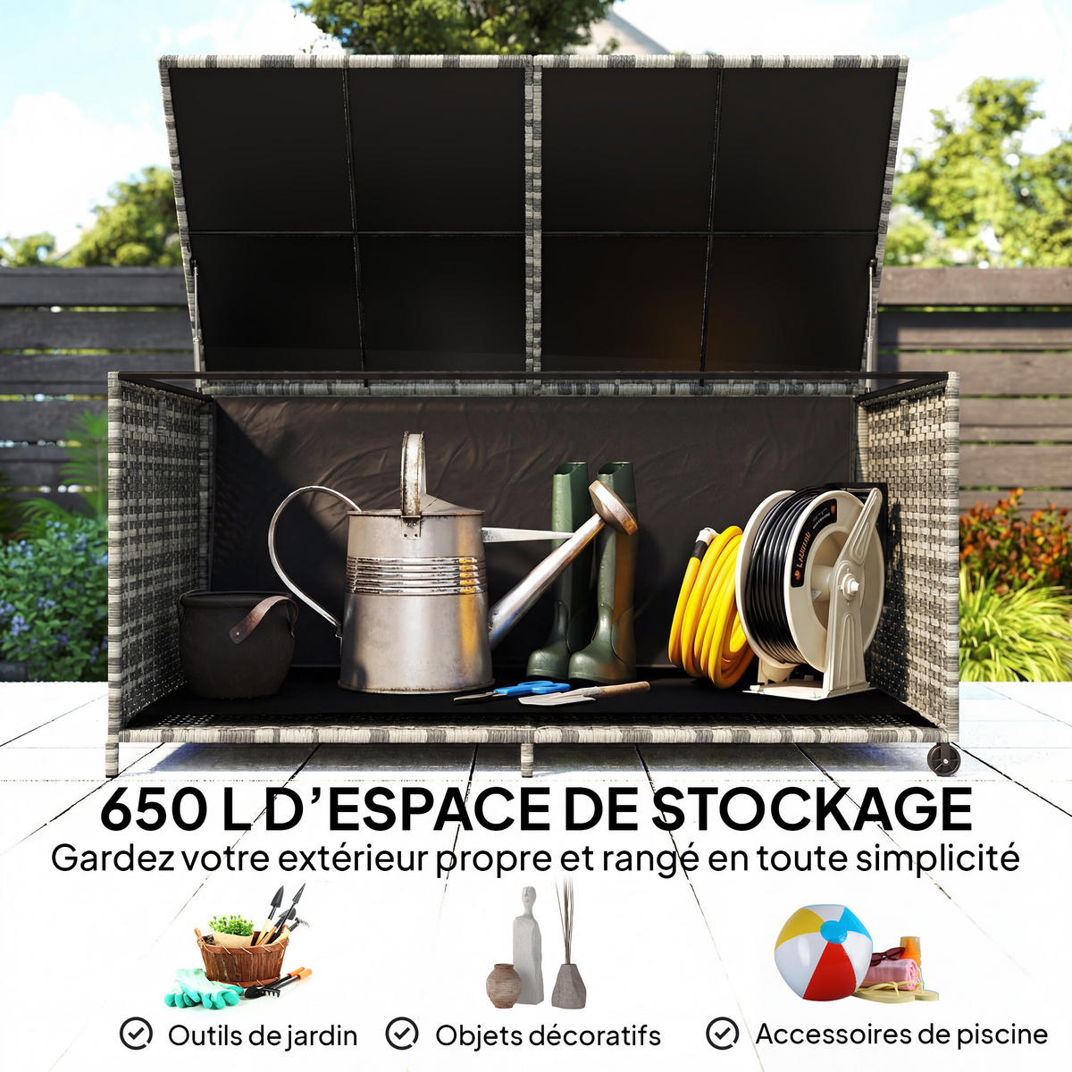 KISSENBOX DE-13708 650 Liter mit wasserdichtem Reißverschlussfutter - Grau, Metall (75/74/150cm) - ComfortXL