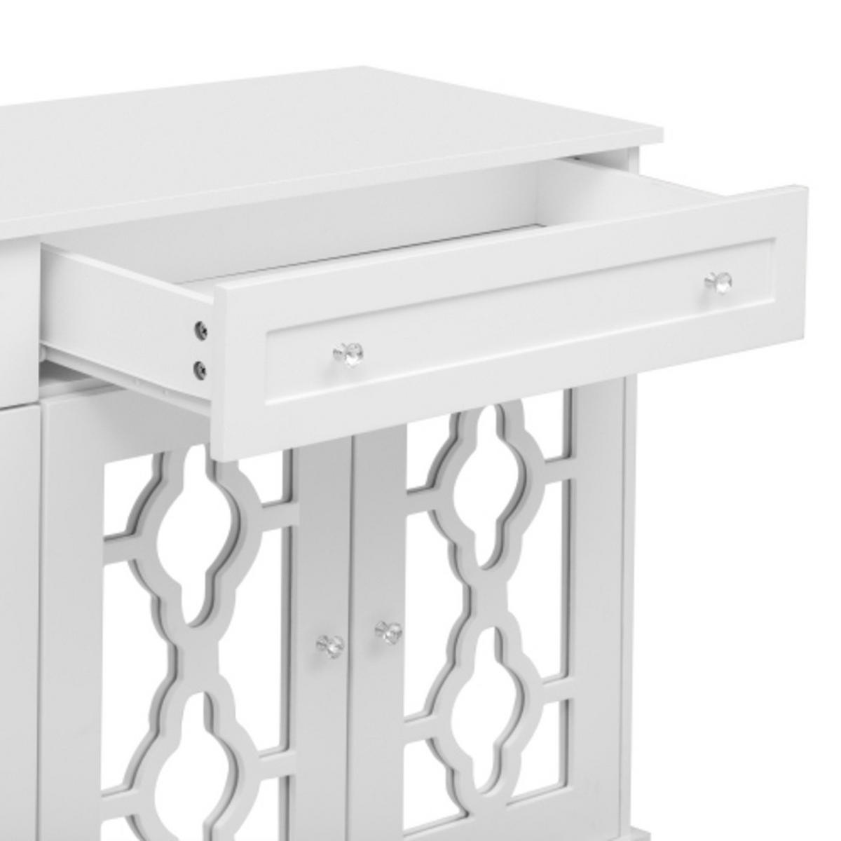 SIDEBOARD Weiß aus MDF mit Spiegeltüren und kristallförmigen Griffen 140×40×83 cm - Weiß, Holzwerkstoff (140/83/40cm) - Luhomfu