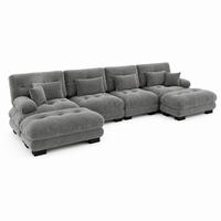 SOFA modular mit beweglichen Ottomans Chenille Grey - Hellgrau, Kunststoff (145/81/406.1cm) - Meubliv