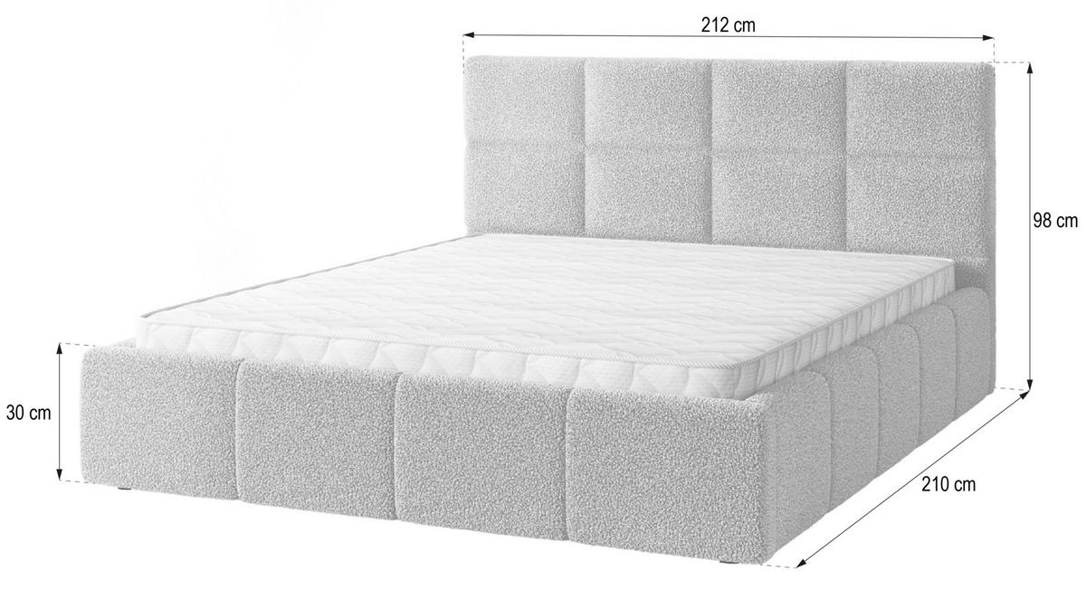 POLSTERBETT COMO Q 200x200 cm mit Bettkästen - Grau - Grau, Holz/Textil - MASSENO
