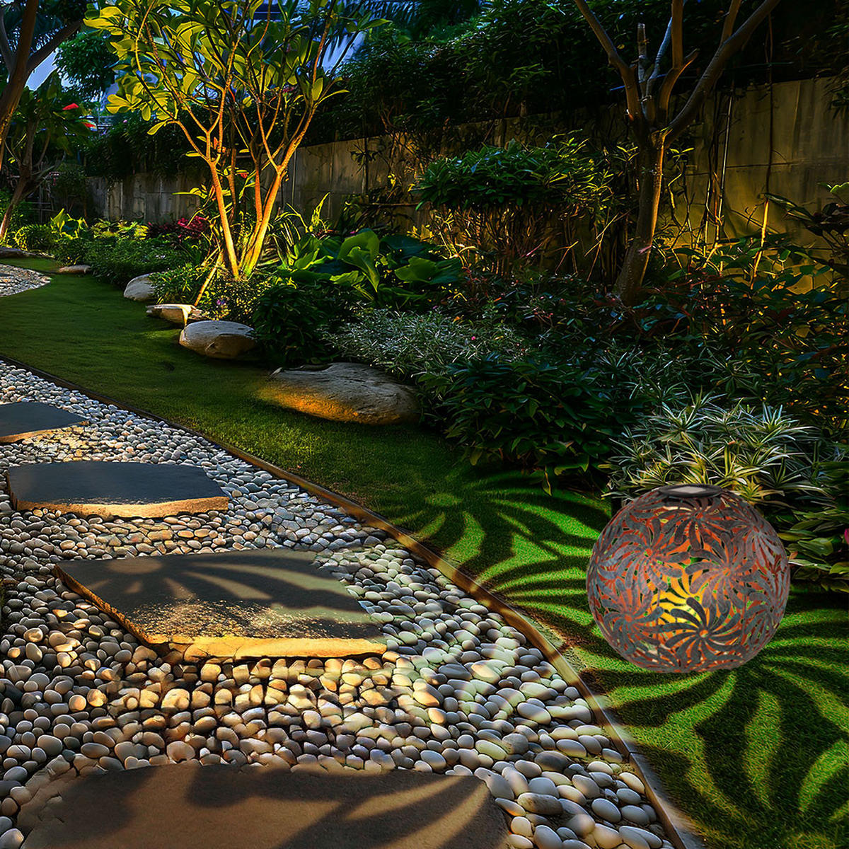 LED SOLAR-STECKLEUCHTE Kugel Antik-Gold - Goldfarben, Metall (26/26/37cm) - Globo Lighting