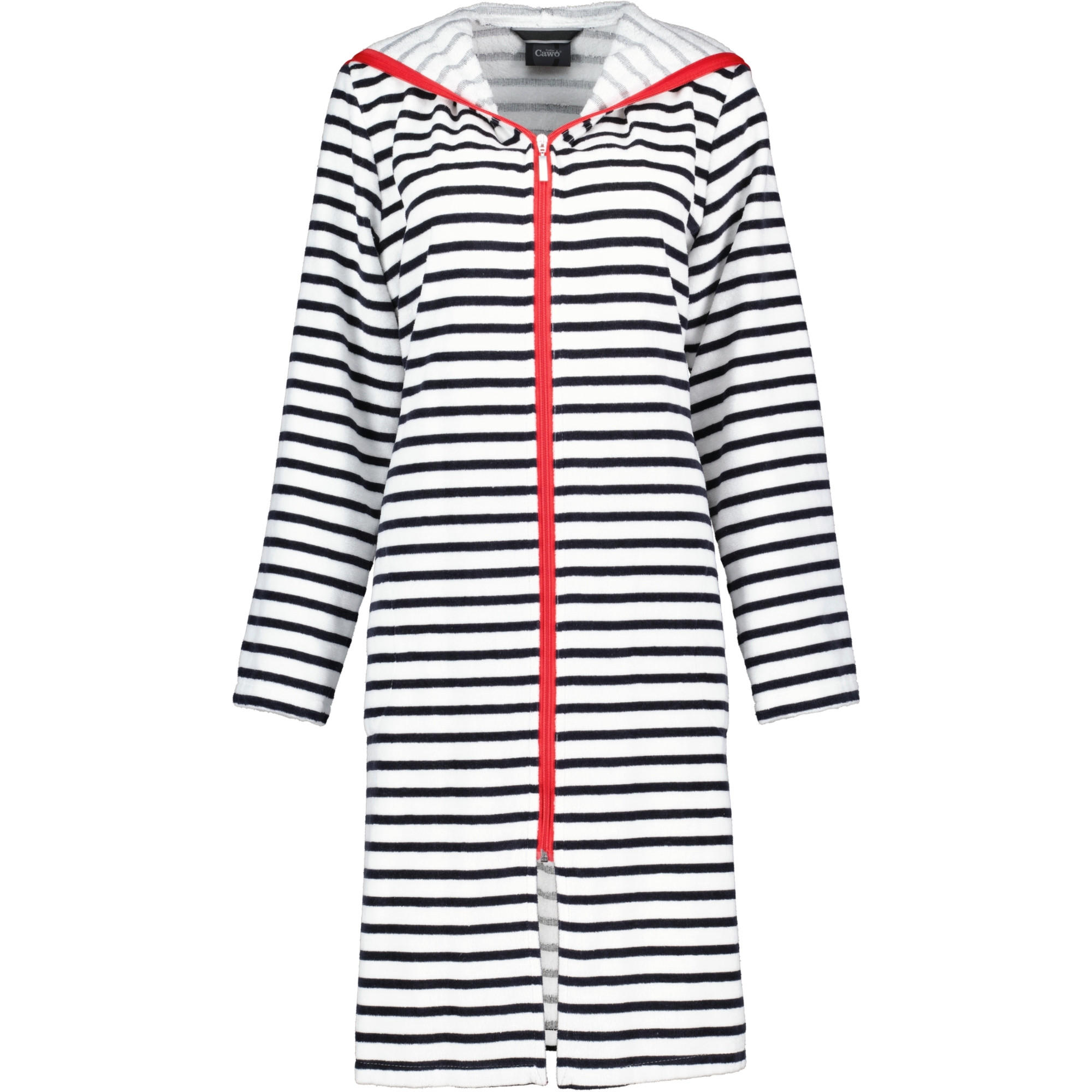 BADEMANTEL DAMEN KURZMANTEL MIT KAPUZE STREIFEN 1244 SCHWARZ-WEISS - 96 - Weiß, Textil (Lnull) - Cawoe