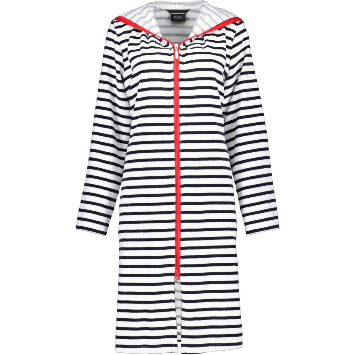 BADEMANTEL DAMEN KURZMANTEL MIT KAPUZE STREIFEN 1244 SCHWARZ-WEISS - 96 - Weiß, Textil (Mnull) - Cawoe