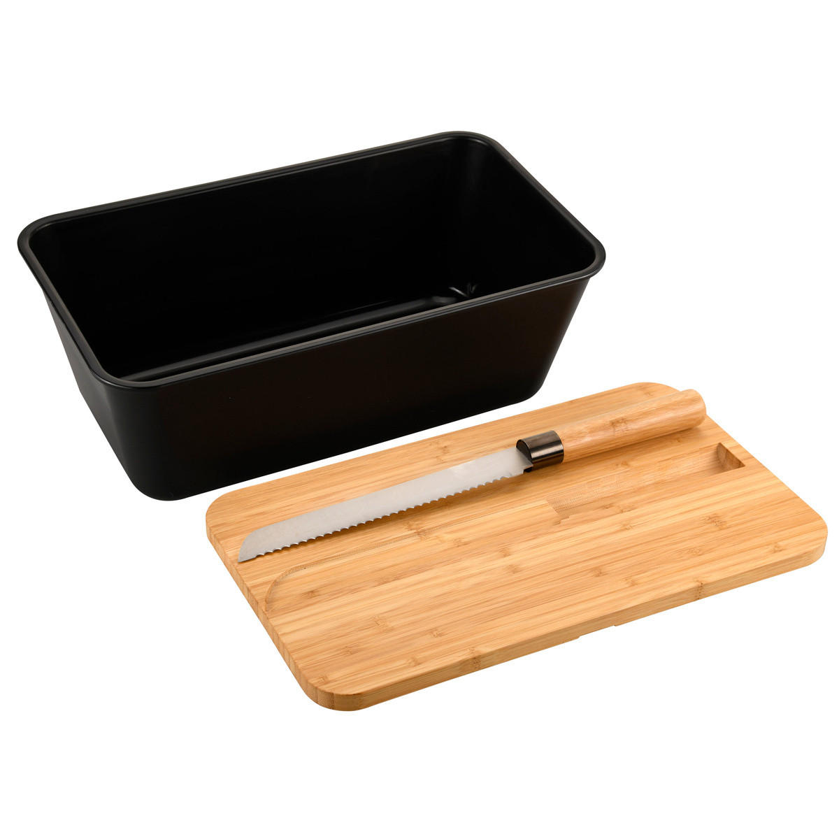 BROTKASTEN mit Bambusdeckel und Brotmesser 34,8/20/15,5 cm - Schwarz, Naturmaterialen (20/15.5/34.8cm) - Kesper