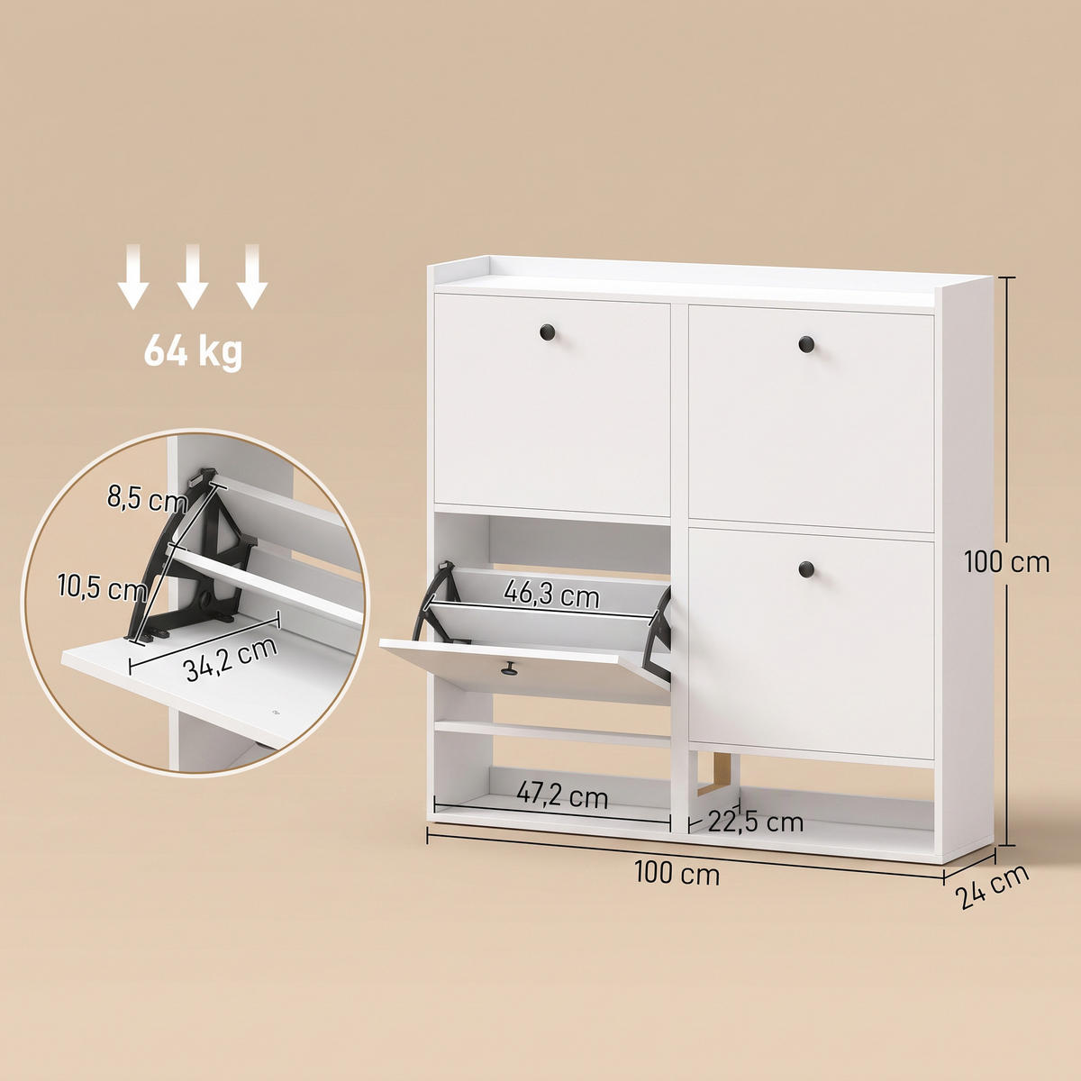 SCHUHSCHRANK MDF Weiß - Zinkfarben/Weiß, Holzwerkstoff/Kunststoff (24/100/100cm) - HOMCOM