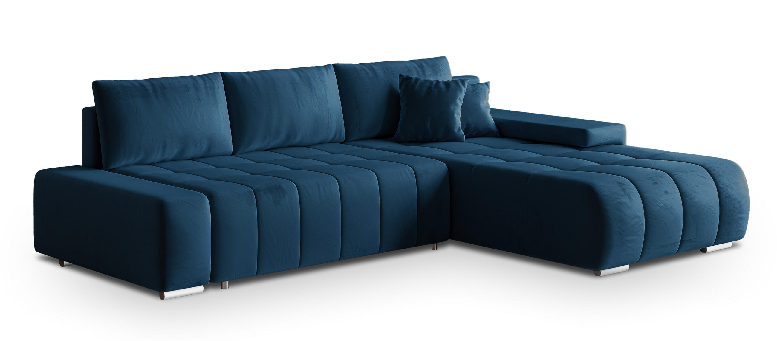 ECKSOFA ALESE R-S Blau Velours-Stoff mit Schlaffunktion - Blau, Holz (265/185cm) - MASSENO