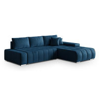 ECKSOFA ALESE R-S Blau Velours-Stoff mit Schlaffunktion - Blau, Holz (265/185cm) - MASSENO