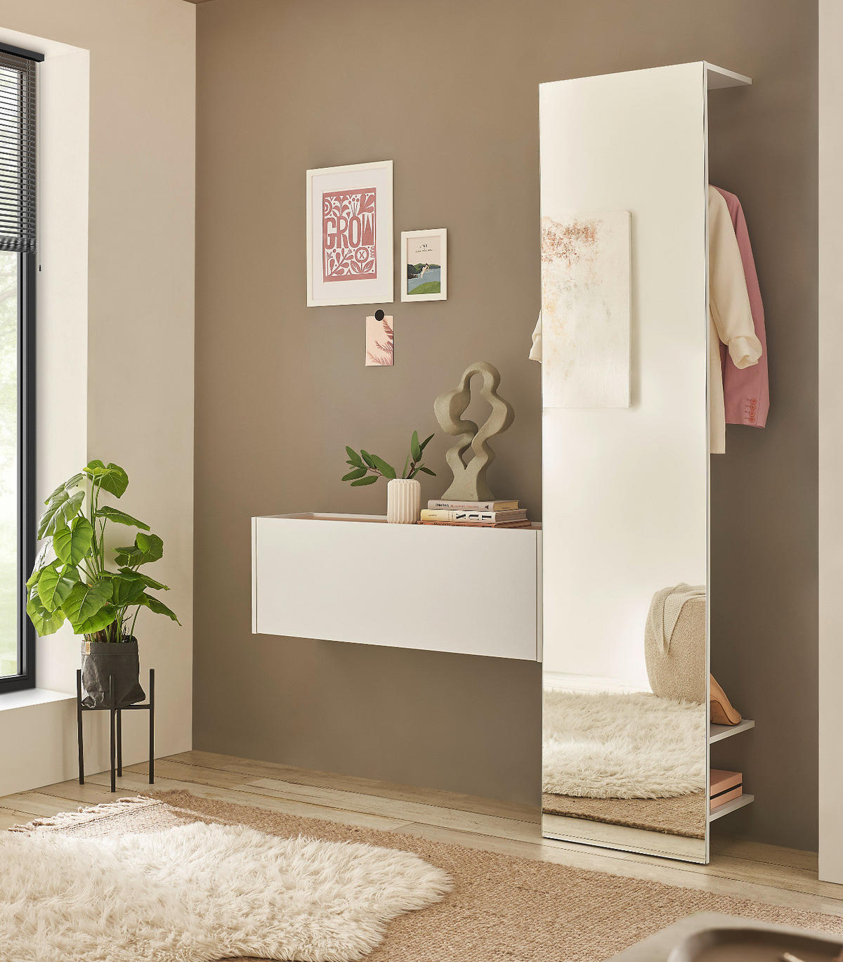 HÄNGESCHRANK weiß, Eiche Wotan 100 cm, Flurschrank mit Klappe - Eiche Wotan/Weiß, Holzwerkstoff/Metall (100/35/30cm) - Furn.Design